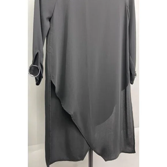 Zara Black Tunic Top Size XS Womens Blouse Long Sleeve Chiffon Assymetric - Picture 13 of 13